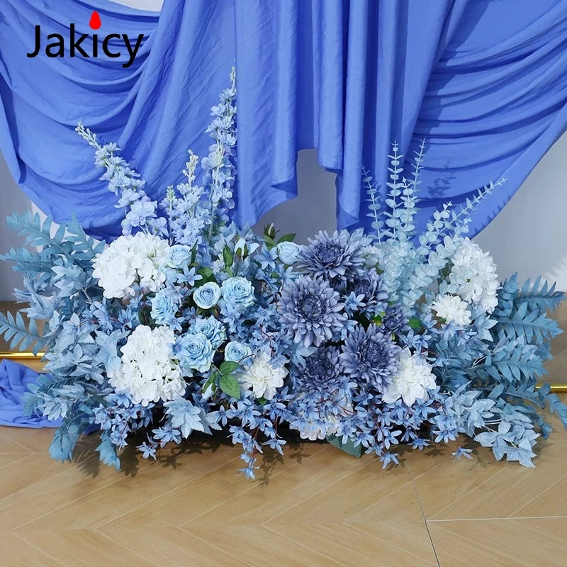 Blue Artificial Hang Flower Rose Hydrangea Flowers Floor Flower Row Wedding Backdrop Decoration Scene Road Lead Flower Ball Prop