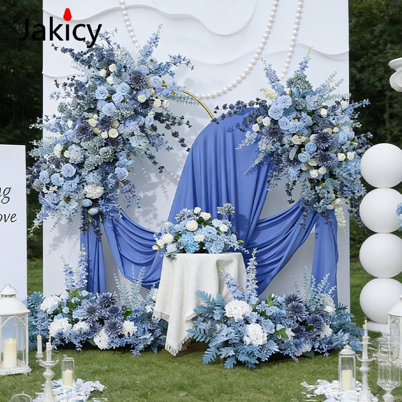 Blue Artificial Hang Flower Rose Hydrangea Flowers Floor Flower Row Wedding Backdrop Decoration Scene Road Lead Flower Ball Prop