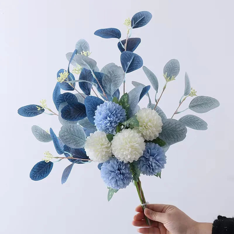 Artificial Flowers Chrysanthemum Set Fake Flower Leaf Stem for DIY Wedding Bouquets Flower Arrangements Party Home Decorations
