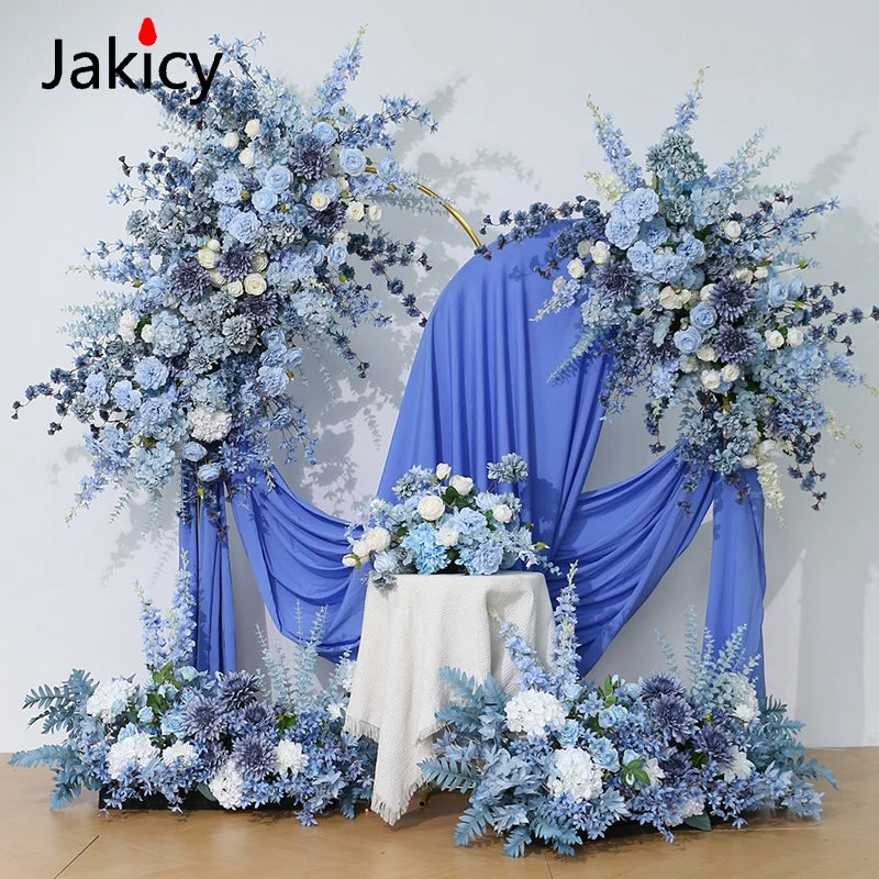 Blue Artificial Hang Flower Rose Hydrangea Flowers Floor Flower Row Wedding Backdrop Decoration Scene Road Lead Flower Ball Prop