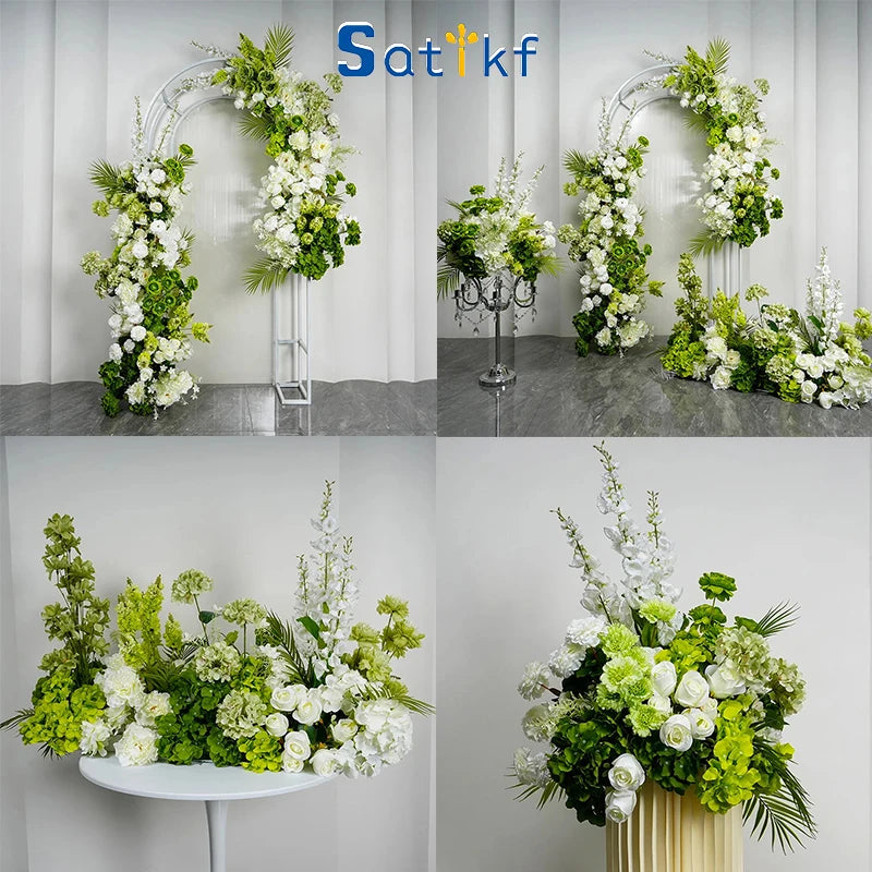 White Green Arrangement Wedding Backdrop Arch Decor Hang Flower Row Table Centerpiece Row Event Party Floor Floral Supplies Deco