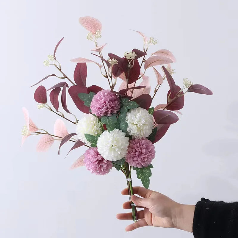 Artificial Flowers Chrysanthemum Set Fake Flower Leaf Stem for DIY Wedding Bouquets Flower Arrangements Party Home Decorations