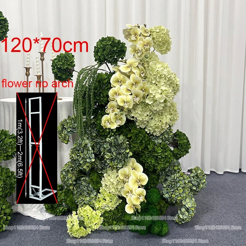 Luxury Green Orchid Hydrangea KT Board Flower Row Wedding Backdrop Decor Floral Arrangement Event Props Stage Aisle Floor Flower