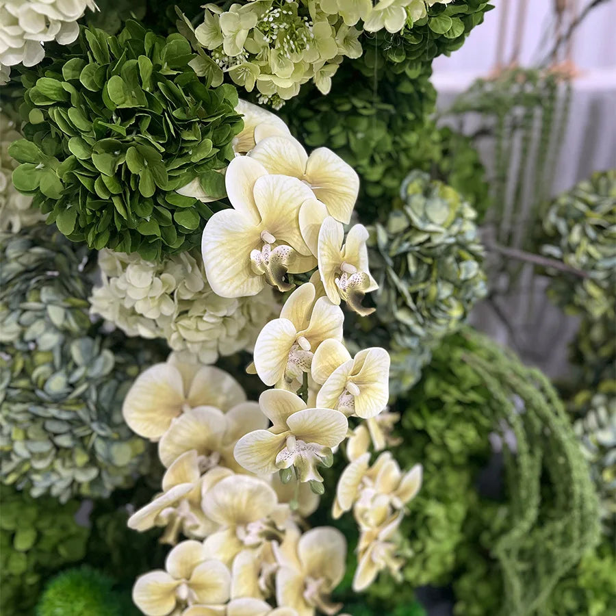 Luxury Green Orchid Hydrangea KT Board Flower Row Wedding Backdrop Decor Floral Arrangement Event Props Stage Aisle Floor Flower