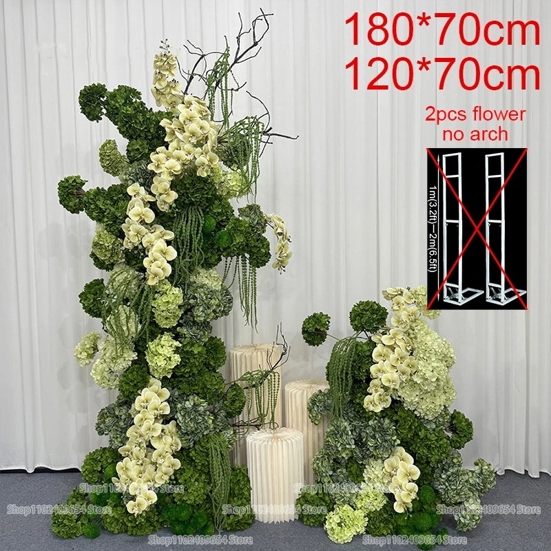 Luxury Green Orchid Hydrangea KT Board Flower Row Wedding Backdrop Decor Floral Arrangement Event Props Stage Aisle Floor Flower