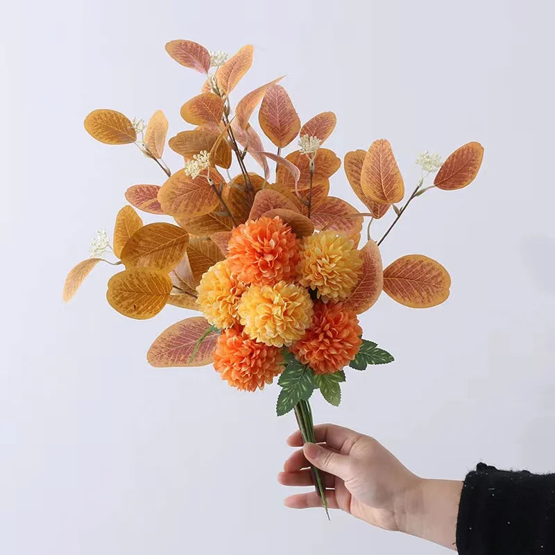 Artificial Flowers Chrysanthemum Set Fake Flower Leaf Stem for DIY Wedding Bouquets Flower Arrangements Party Home Decorations