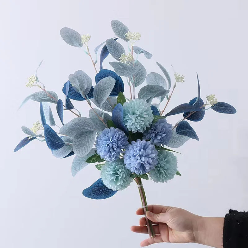 Artificial Flowers Chrysanthemum Set Fake Flower Leaf Stem for DIY Wedding Bouquets Flower Arrangements Party Home Decorations