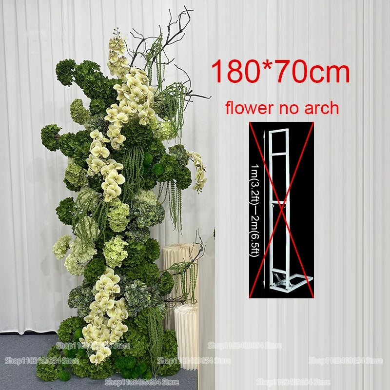 Luxury Green Orchid Hydrangea KT Board Flower Row Wedding Backdrop Decor Floral Arrangement Event Props Stage Aisle Floor Flower