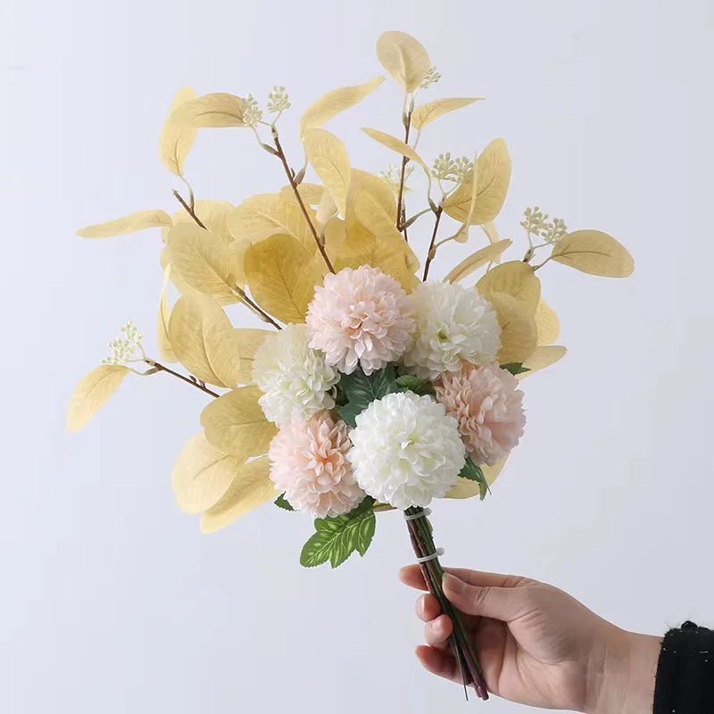 Artificial Flowers Chrysanthemum Set Fake Flower Leaf Stem for DIY Wedding Bouquets Flower Arrangements Party Home Decorations