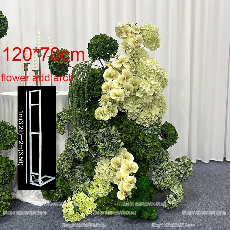 Luxury Green Orchid Hydrangea KT Board Flower Row Wedding Backdrop Decor Floral Arrangement Event Props Stage Aisle Floor Flower