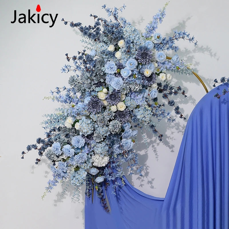 Blue Artificial Hang Flower Rose Hydrangea Flowers Floor Flower Row Wedding Backdrop Decoration Scene Road Lead Flower Ball Prop