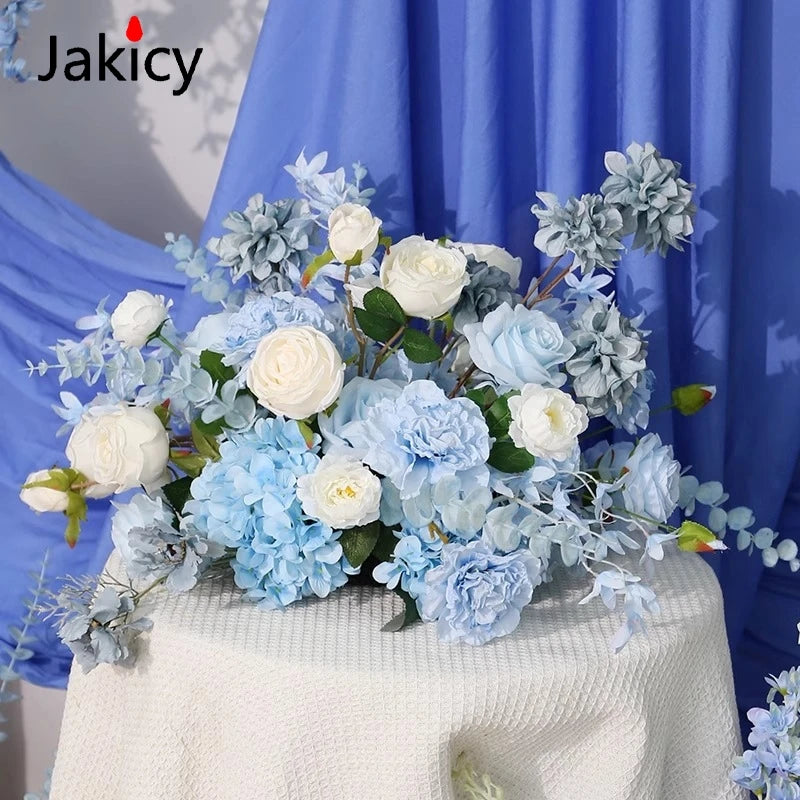 Blue Artificial Hang Flower Rose Hydrangea Flowers Floor Flower Row Wedding Backdrop Decoration Scene Road Lead Flower Ball Prop