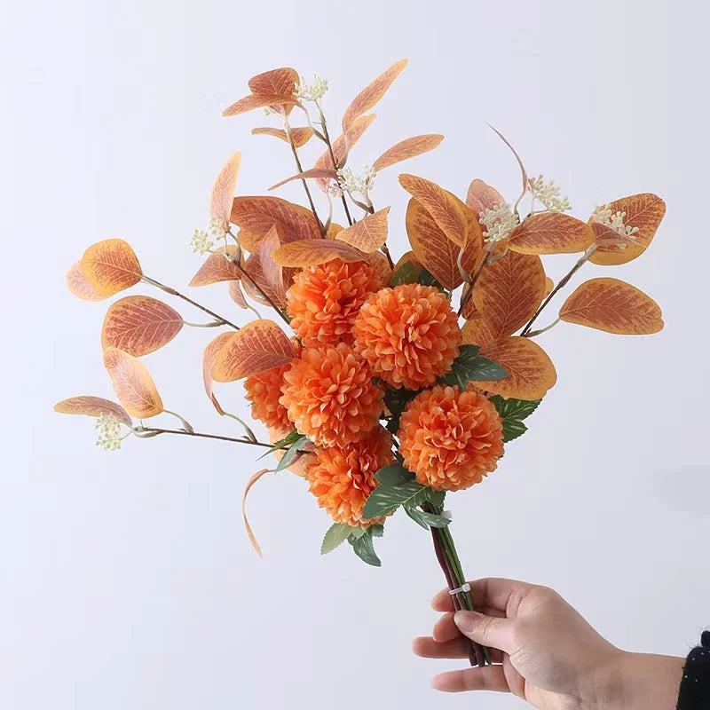 Artificial Flowers Chrysanthemum Set Fake Flower Leaf Stem for DIY Wedding Bouquets Flower Arrangements Party Home Decorations
