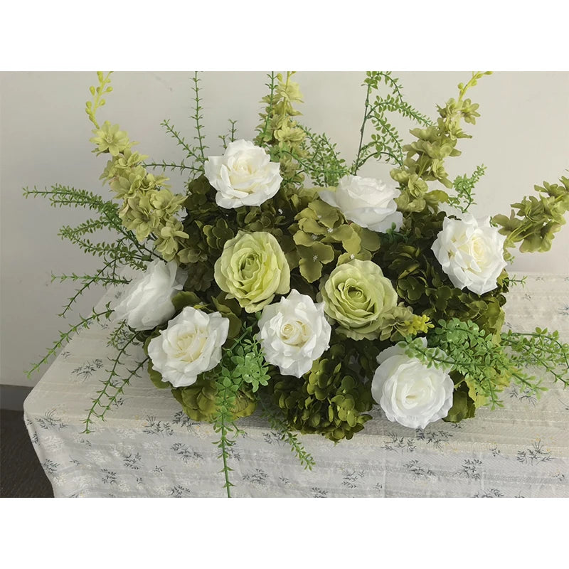 White Green Arrangement Wedding Backdrop Arch Decor Hang Flower Row Table Centerpiece Row Event Party Floor Floral Supplies Deco