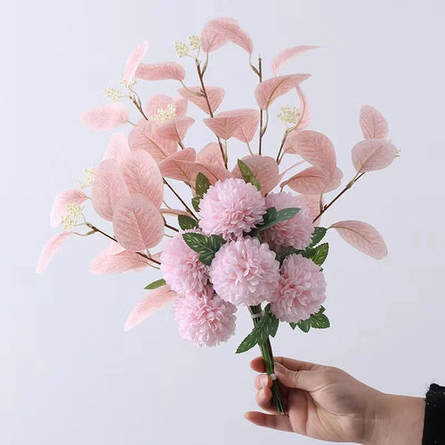 Artificial Flowers Chrysanthemum Set Fake Flower Leaf Stem for DIY Wedding Bouquets Flower Arrangements Party Home Decorations