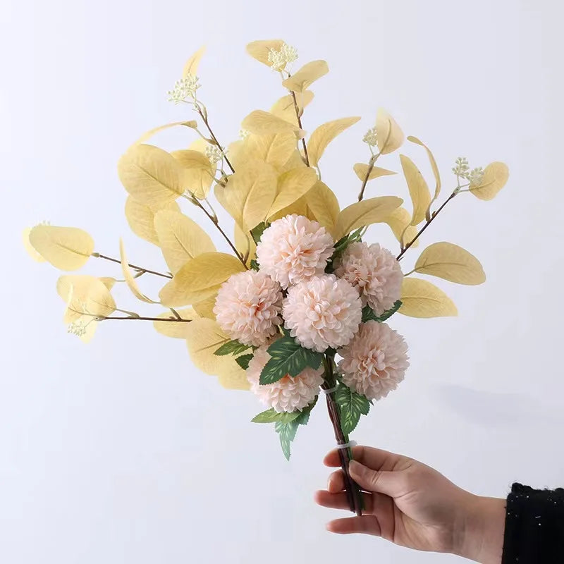 Artificial Flowers Chrysanthemum Set Fake Flower Leaf Stem for DIY Wedding Bouquets Flower Arrangements Party Home Decorations
