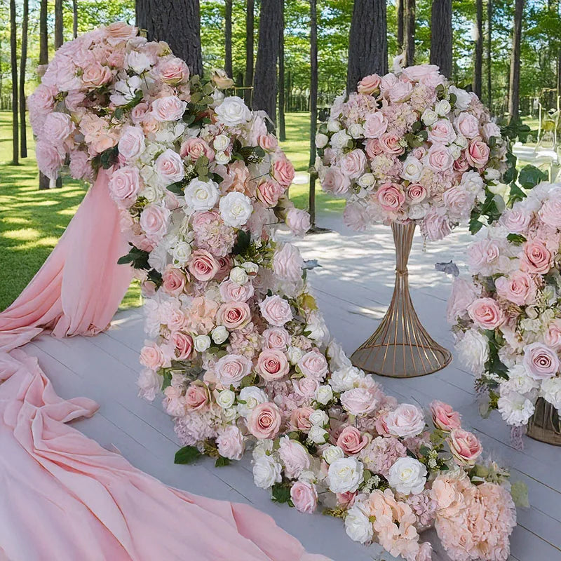 80CM Pink Artificial Flower Decor Set Flower Runner & Flower Ball Centerpieces for Wedding Main Table Arch Backdrop Stand Party