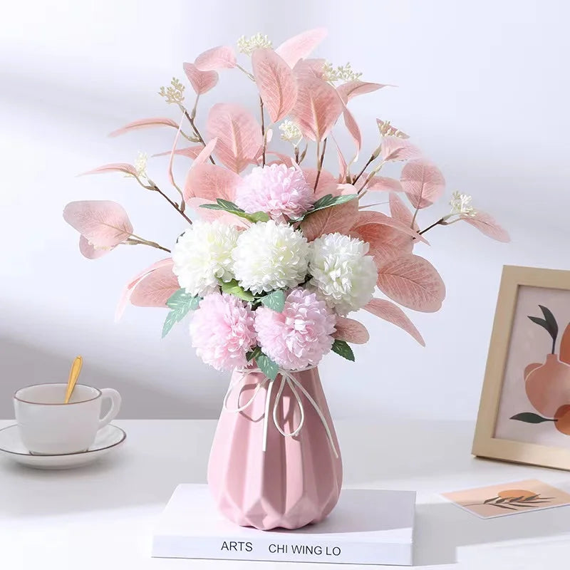 Artificial Flowers Chrysanthemum Set Fake Flower Leaf Stem for DIY Wedding Bouquets Flower Arrangements Party Home Decorations