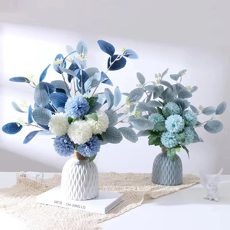 Artificial Flowers Chrysanthemum Set Fake Flower Leaf Stem for DIY Wedding Bouquets Flower Arrangements Party Home Decorations