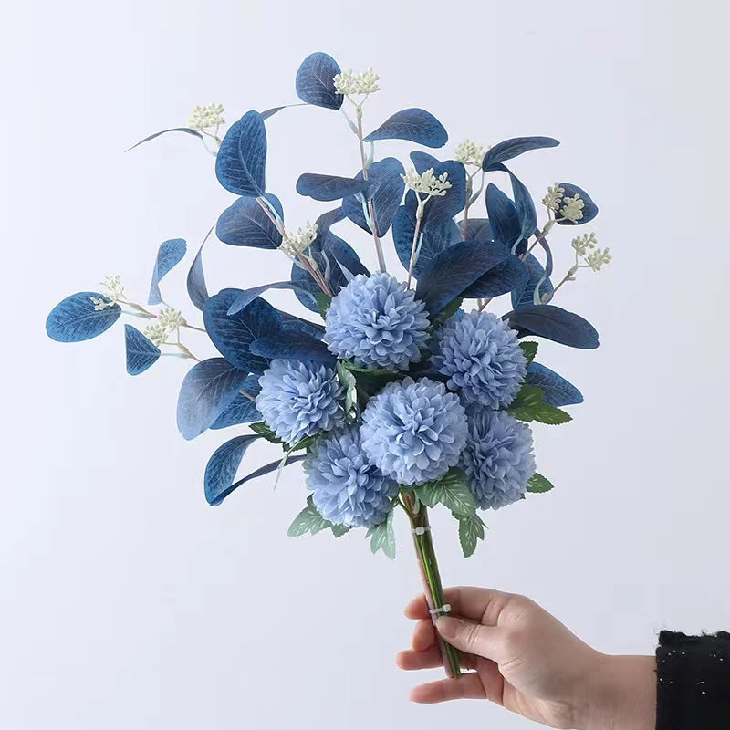Artificial Flowers Chrysanthemum Set Fake Flower Leaf Stem for DIY Wedding Bouquets Flower Arrangements Party Home Decorations