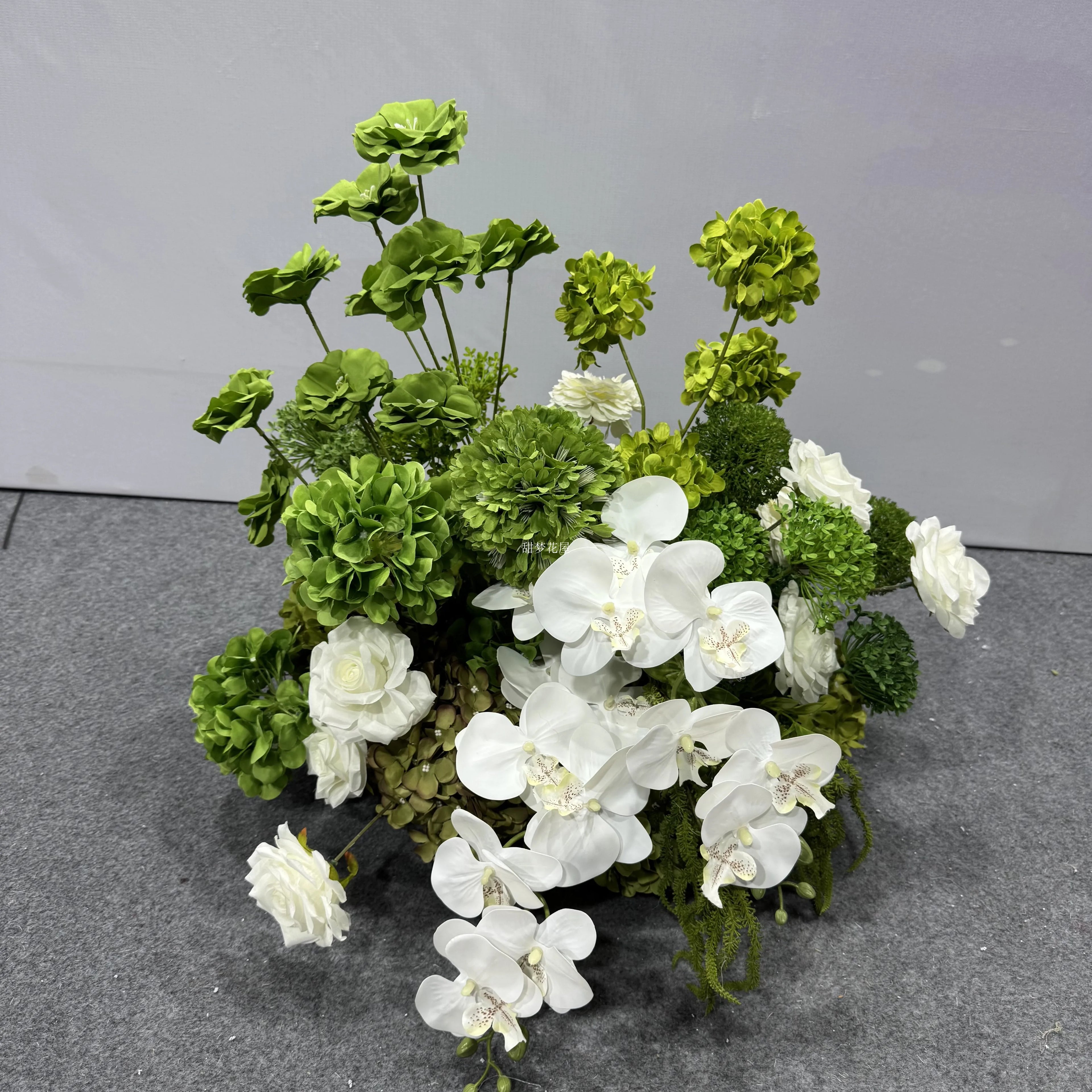 Luxury Green Orchid Hydrangea KT Board Flower Row Wedding Backdrop Decor Floral Arrangement Event Props Stage Aisle Floor Flower