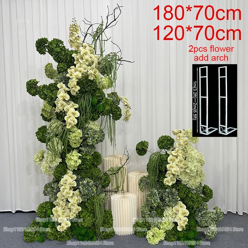 Luxury Green Orchid Hydrangea KT Board Flower Row Wedding Backdrop Decor Floral Arrangement Event Props Stage Aisle Floor Flower