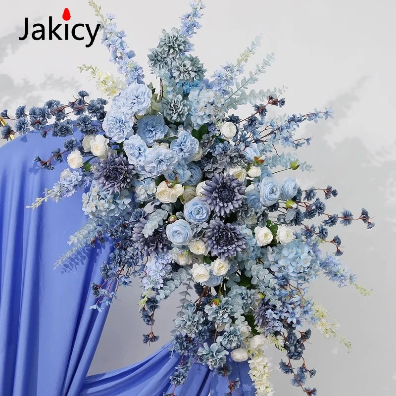 Blue Artificial Hang Flower Rose Hydrangea Flowers Floor Flower Row Wedding Backdrop Decoration Scene Road Lead Flower Ball Prop