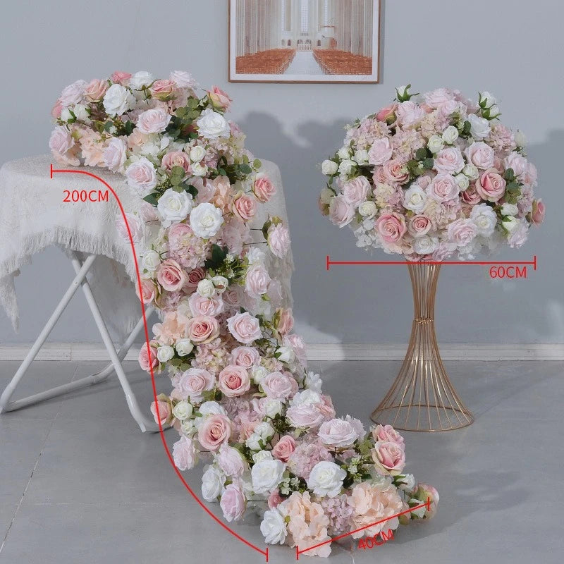 80CM Pink Artificial Flower Decor Set Flower Runner & Flower Ball Centerpieces for Wedding Main Table Arch Backdrop Stand Party