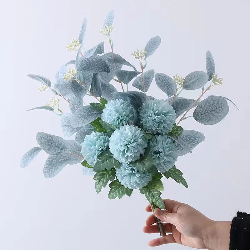 Artificial Flowers Chrysanthemum Set Fake Flower Leaf Stem for DIY Wedding Bouquets Flower Arrangements Party Home Decorations