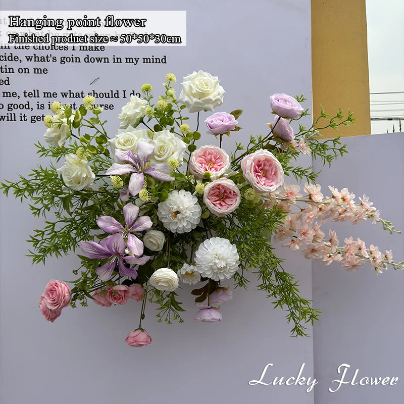 Purple Pink Outdoor Wedding Decoration Artificial Flowers Hang Flower Row Road Lead Flower Ball Floral Backdrop Decor Floor Row